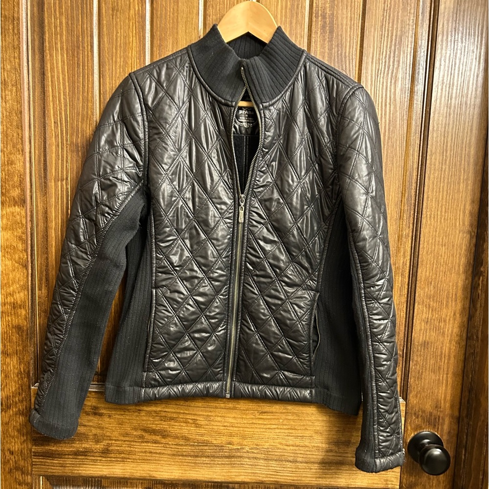 Prana down & sweater mix media Moto jacket